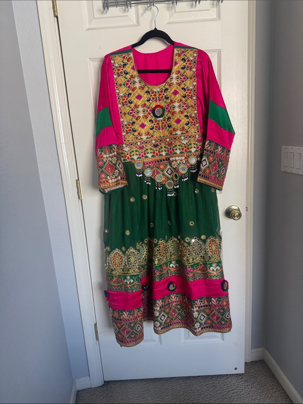 Girls Green and Pink Embroidered Formal Party Dress